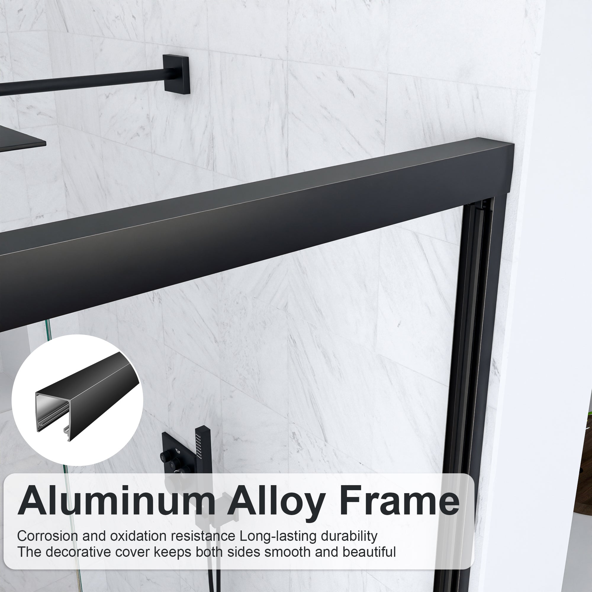 44"-48"W*72" H Semi-Frameless Double Sliding Shower Door, Bypass Shower Door, 1/4" (6mm) Thick SGCC Tempered Glass Door