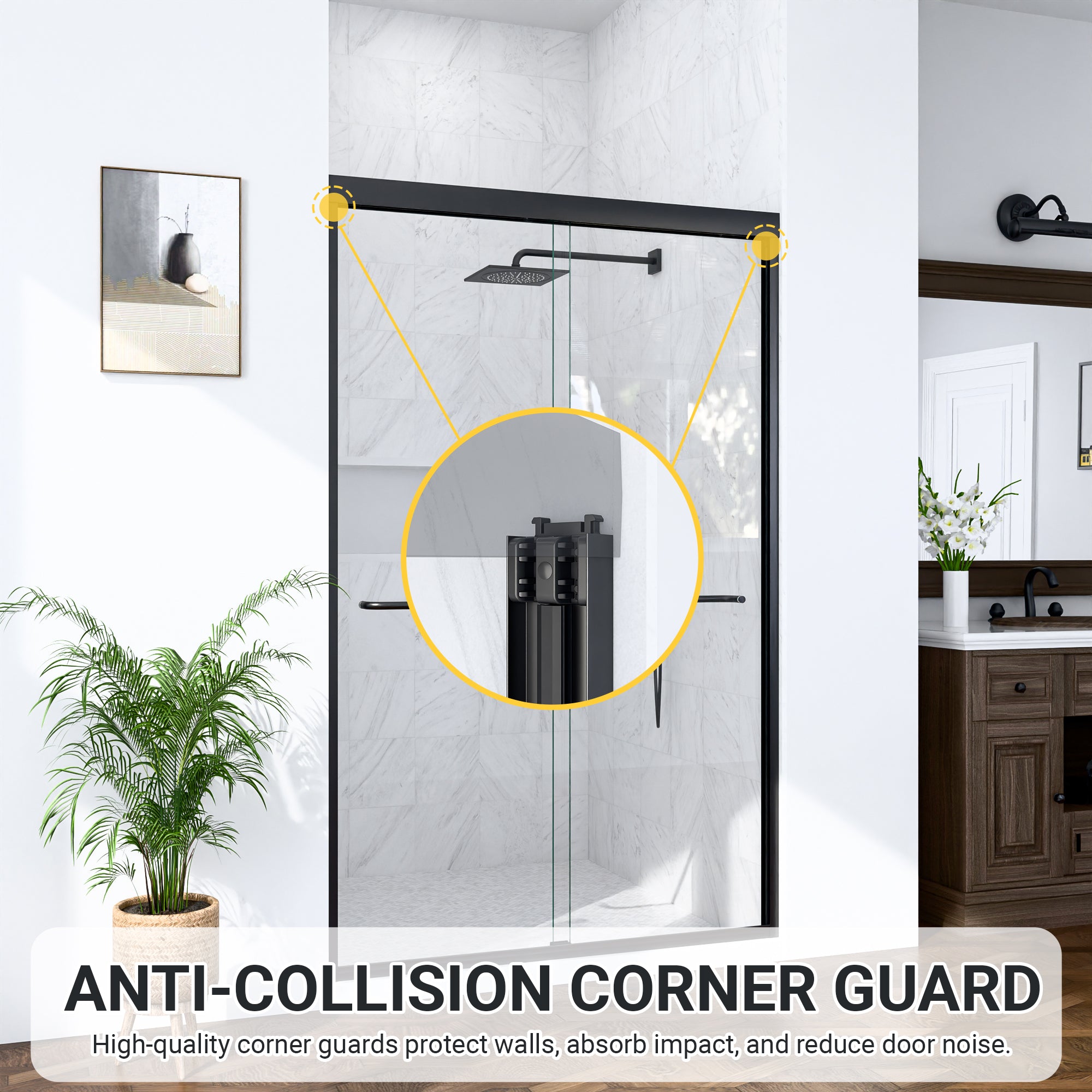 44"-48"W*72" H Semi-Frameless Double Sliding Shower Door, Bypass Shower Door, 1/4" (6mm) Thick SGCC Tempered Glass Door