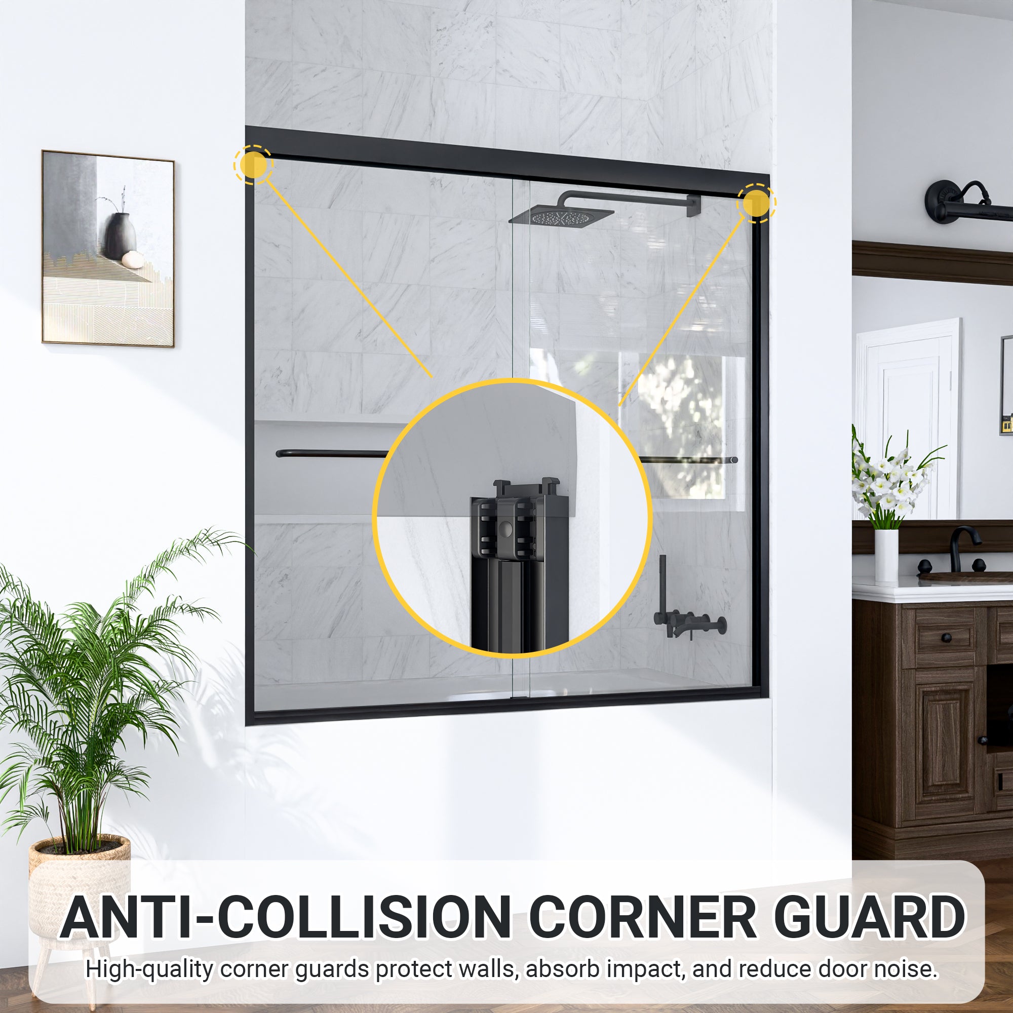 56"-60"W*60" H Semi-Frameless Double Sliding Shower Door, Bypass Shower Door, 1/4" (6mm) Thick SGCC Tempered Glass Door