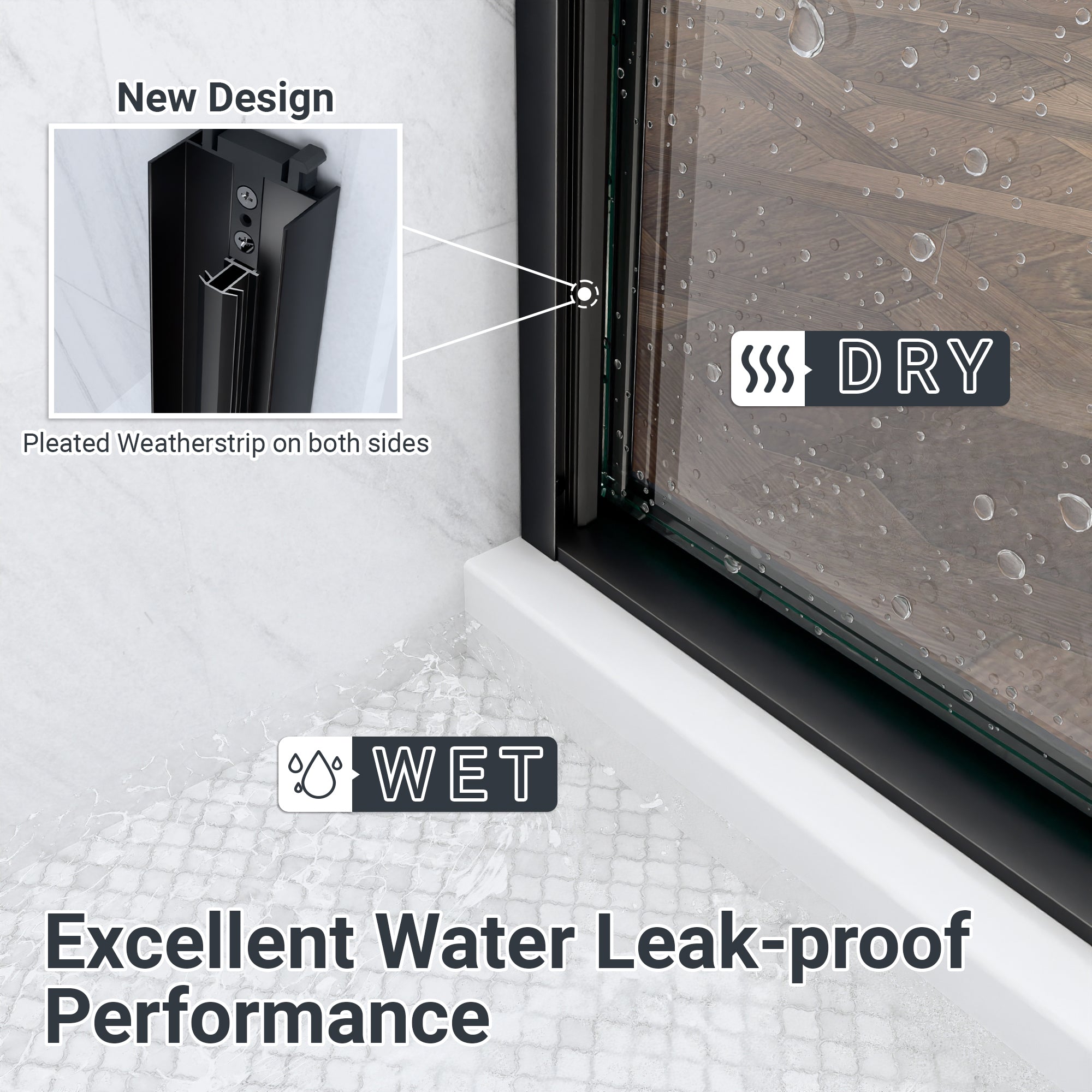 56"-60"W*60" H Semi-Frameless Double Sliding Shower Door, Bypass Shower Door, 1/4" (6mm) Thick SGCC Tempered Glass Door