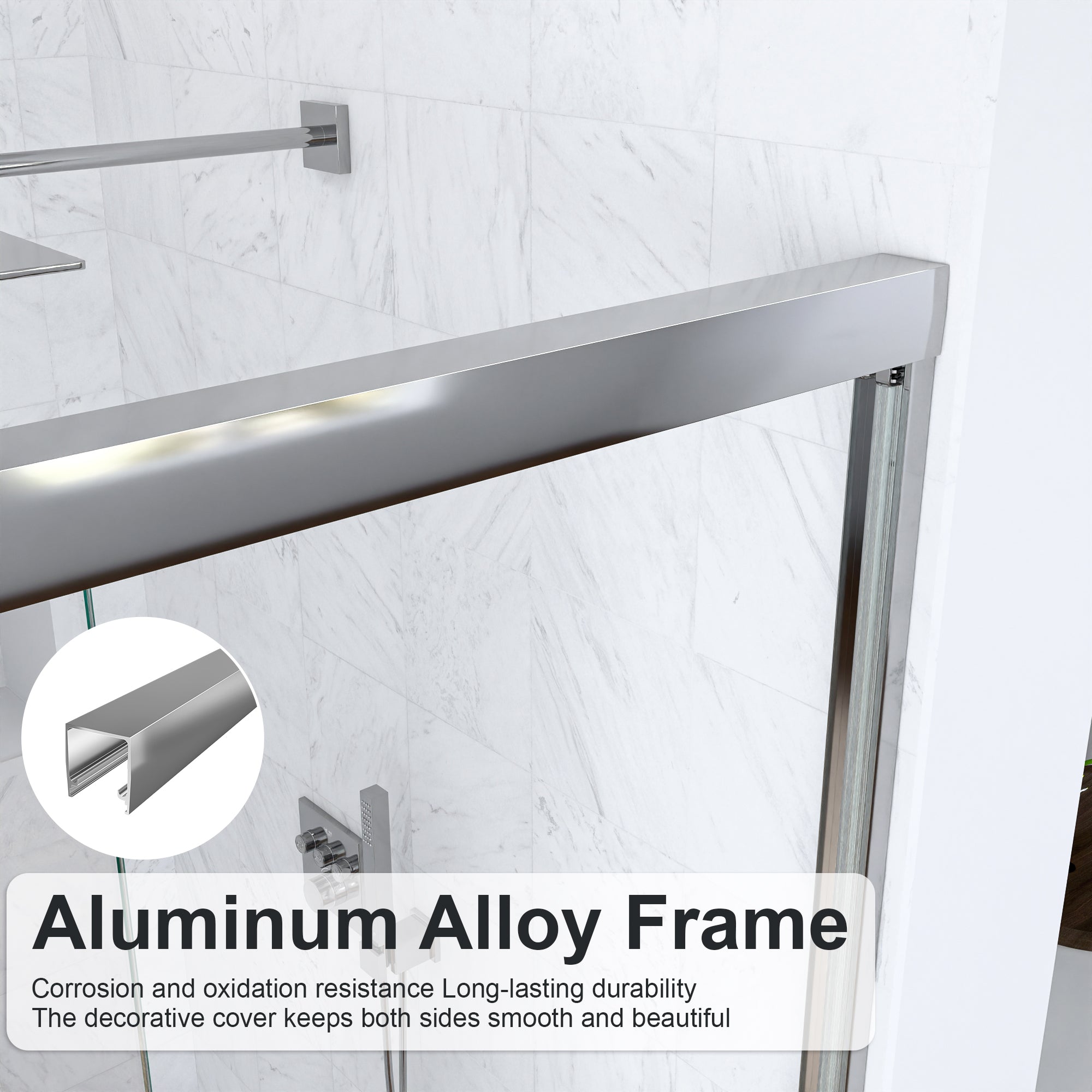 56"-60"W*72" H Semi-Frameless Double Sliding Shower Door, Bypass Shower Door, 1/4" (6mm) Thick SGCC Tempered Glass Door