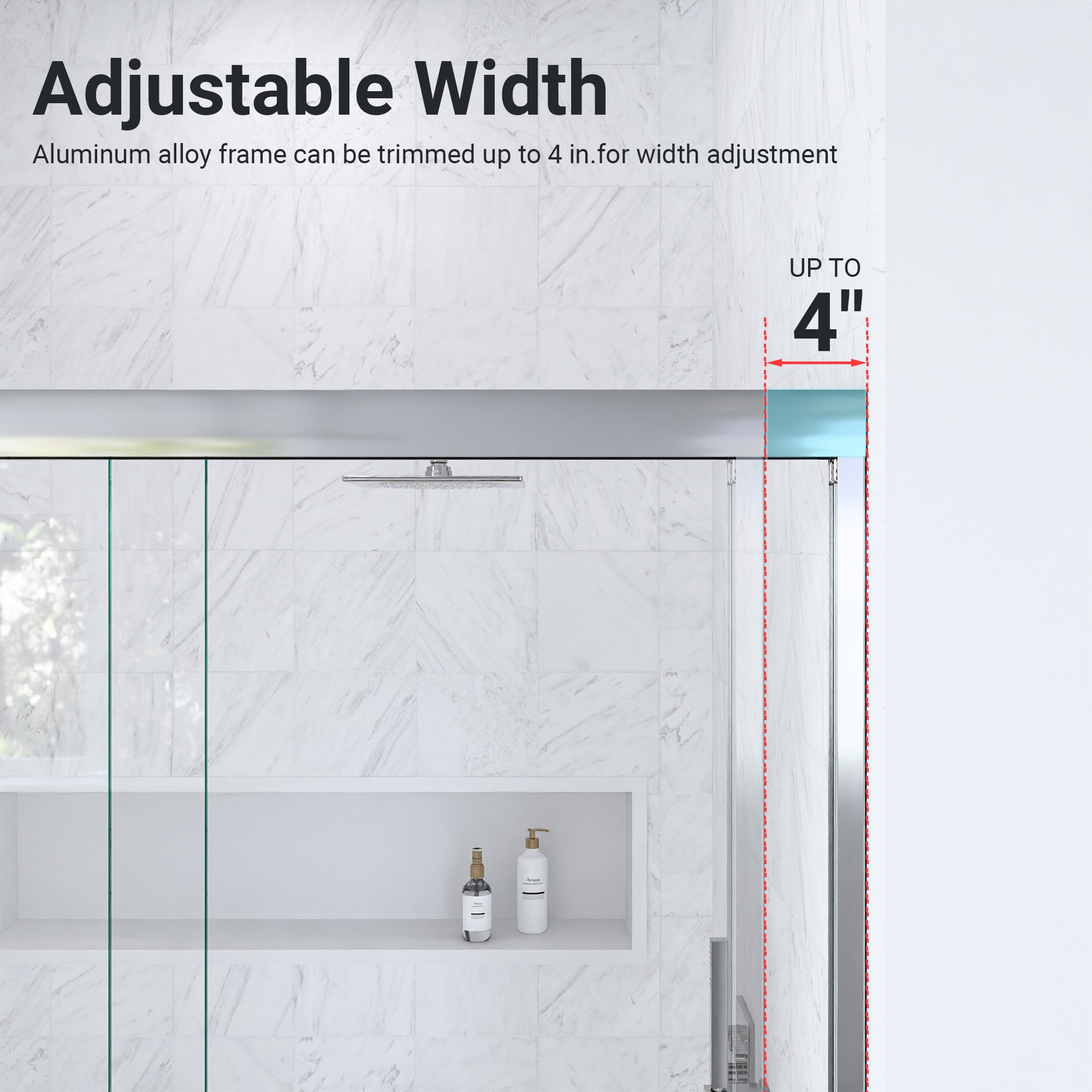 56"-60"W*72" H Semi-Frameless Double Sliding Shower Door, Bypass Shower Door, 1/4" (6mm) Thick SGCC Tempered Glass Door