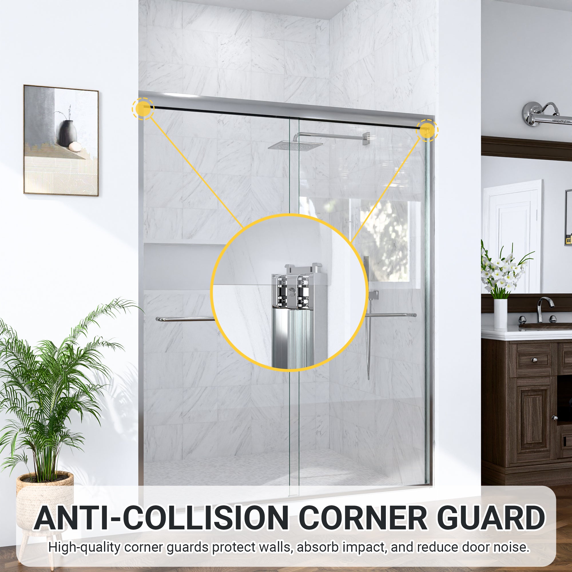56"-60"W*72" H Semi-Frameless Double Sliding Shower Door, Bypass Shower Door, 1/4" (6mm) Thick SGCC Tempered Glass Door