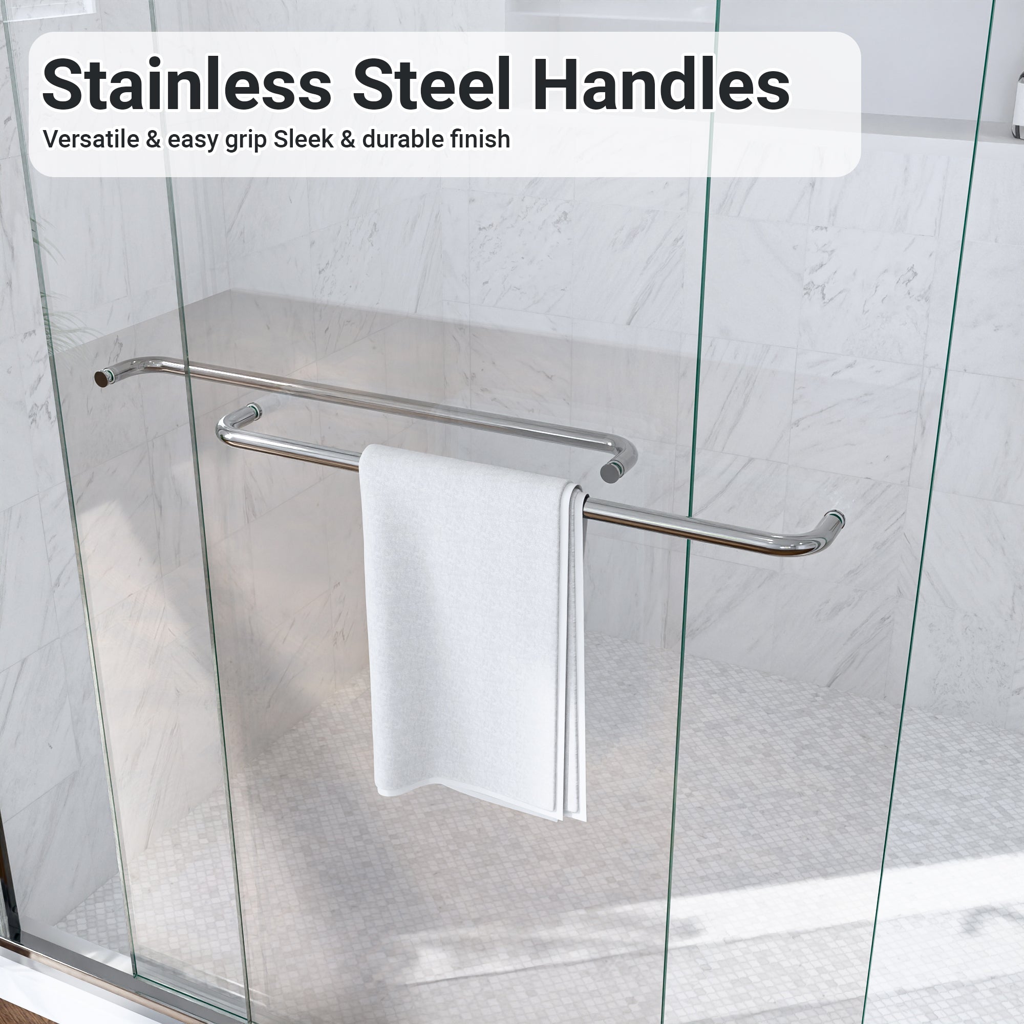56"-60"W*72" H Semi-Frameless Double Sliding Shower Door, Bypass Shower Door, 1/4" (6mm) Thick SGCC Tempered Glass Door