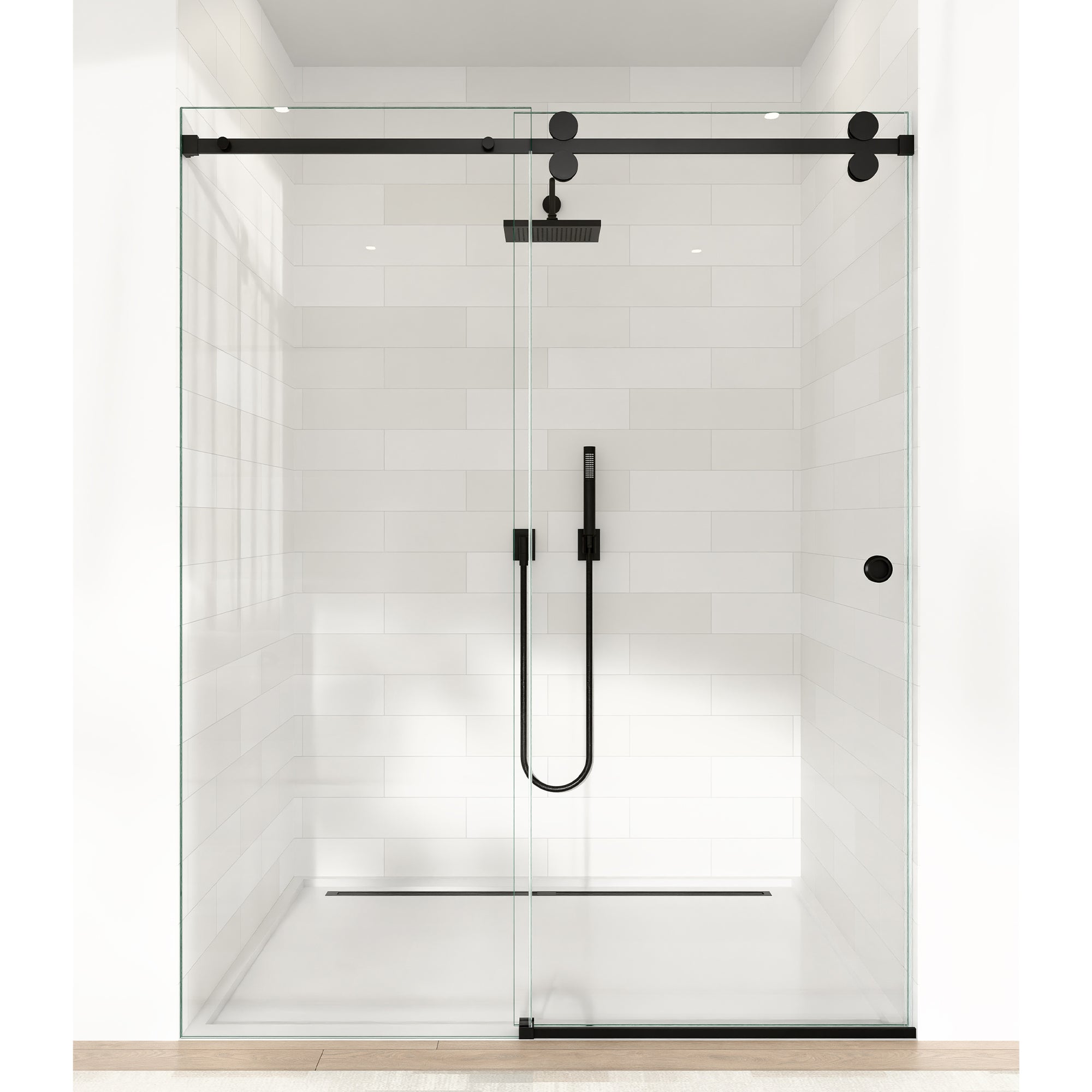 Professional SD10 78"×80" Sliding Shower Door Kit with Square Track & 4 Stainless Steel Rollers – Fits 3/8" 5/16" Glass – Multiple Finishes Available